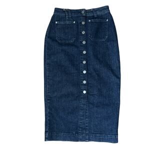 Cue the letter Q womens denim skirt size 6 pencil navy blue cotton Button
